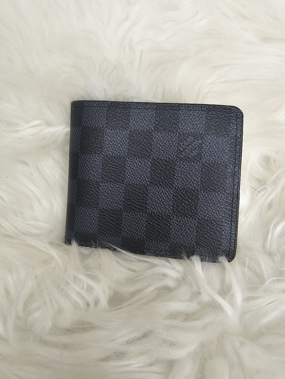 Men's Checkerboard Leather Bi-Fold Wallet - Black